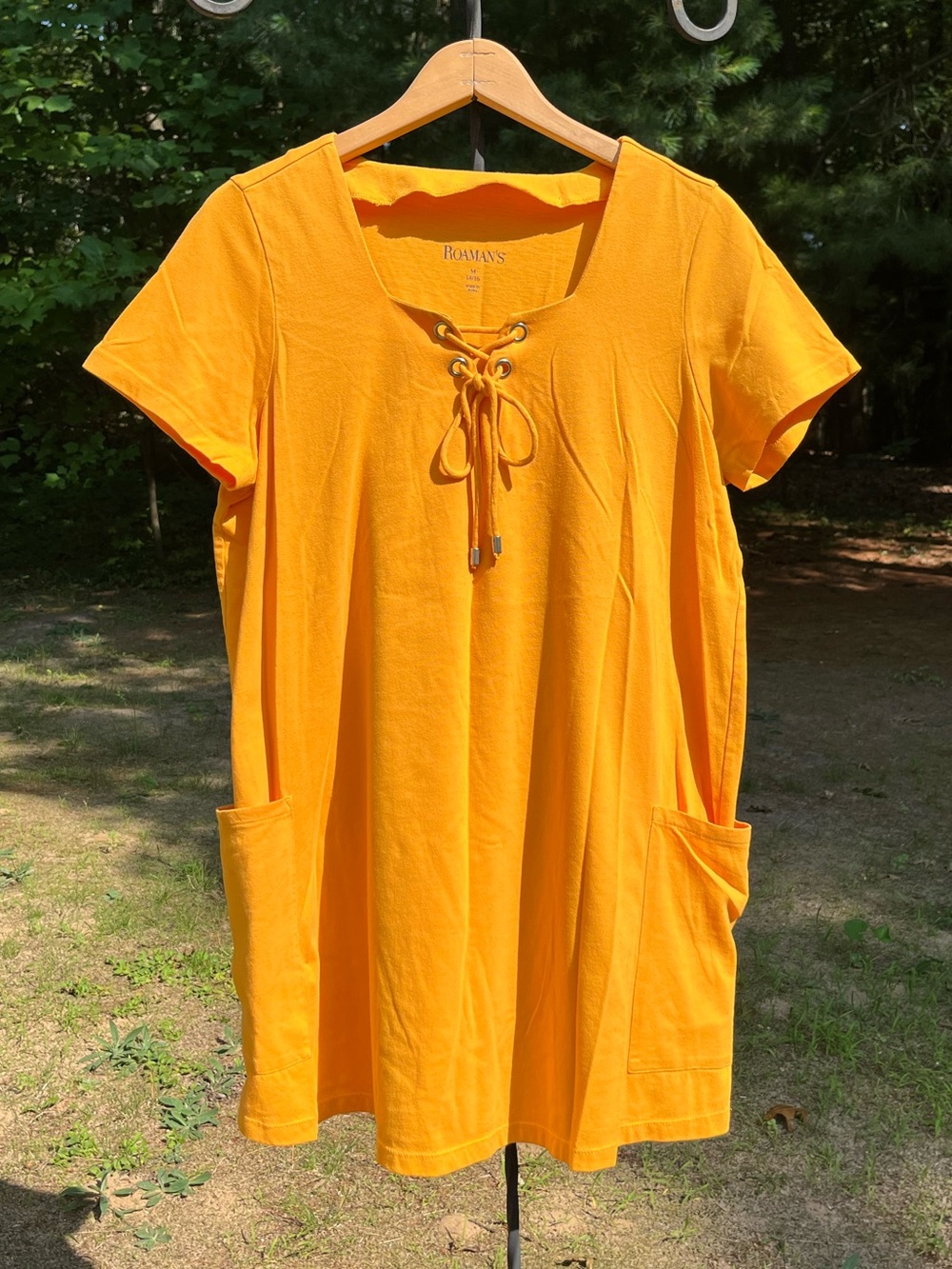 Roaman’s Goldenrod Marigold Orange Lace-Up T-Shirt Mini Dress Size M Beach Swim